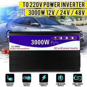 3000W inverterare 12v 24v 48V till 220V LCD visar ren sinusvågsinverterspänningstransformatorvandlare för bilens hemkraftförsörjning255f