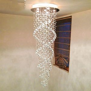 LED spiral regndropp Crystal Chandelier Lighting Fixture Crystal Takljus för trappa lyx El Villa Vanity232o