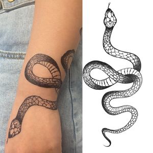 Temporäre Tattoo-Aufkleber für Frauen und Männer, schwarze Schlange, Rose, wasserdicht, Fake Tattoo, Taille, Körper, Arm, dunkle Schlange, Tatoo, große Größe, cool