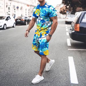 Herrspårar Hawaiian Mens Suit Summer Fashion 2-Piece Set Men's Street Short Sleeve Shirts Shorts Byxor Casual Clothing Jogging Tracksuit 230720