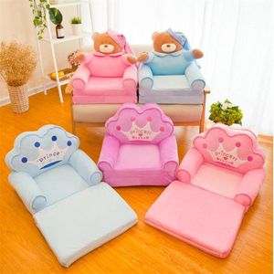 Baby Kids Only Cover NO Filling Cartoon Crown Seat Children Chair Neat Puff Skin Toddler Children Cover for Sofa Folding253Y