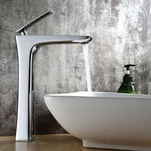 Mässing Single Spake Hot och kall krom/guld hög badrumsbassäng Kran Backrumsvask Kranar Tall Sink Faucet Badrumskran