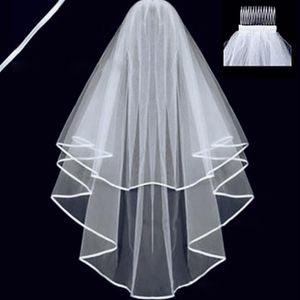 Semplice Tulle Bianco Avorio Due strati Veli da sposa Bordo del nastro Pettine Accessori da sposa economici Velo da sposa corto 2019 New267I