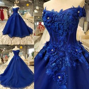 Królewska niebieska suknia balowa sukienki Quinceanera ukochane na ramionach Court Train Formal Dress Evening Suknie nosze konkurs na bal maturalny VE2001