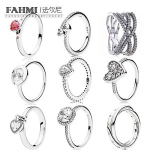 FAHMI 100% 925 Sterling Silver Jewelry Glitter Teardrop Ring Zircon Elegant Everlasting Love Ring Simple Geometric Zircon Ring347N