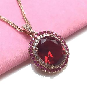 Chains Vintage Russian 585 Purple Gold Lady Red Stone Pendant Rose Color Necklace Jewelry