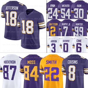 18 Justin Jefferson Minnesotas Vikings Camisas de futebol Joshua Dobb Kirk Cousins T.J.Hockenson Kirk Cousins Harrison Smith Brian Asamoah II Hicks Danielle Hunter