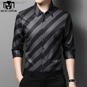 Men's Casual Shirts New Brand Fashion Striped Shirts Men Silk Cotton Luxury Casual Shirts Slim Fit Spring Full Sleeve Camisa Masculina C814 L230721