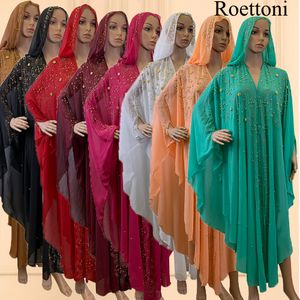 Этническая одежда тенденции индейки для африканского капюшона абая Кафтана шифоновый бисеропись женский вечеринка женские платья для мусульманской моды Muss Boubou Open Rope 230721