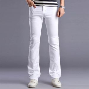 Whole-Men New White Designers Flare Jeans Pants Fashion Casual Mens Wide Leg Men's Stretched Slim Denim Trousers226F