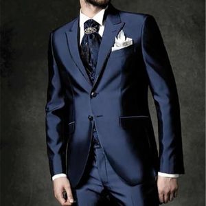 Męskie garnitury Blazers 2023 Modna swobodna niestandardowa Made Groom Tuxedo Blue Lapel Wedding Wedding Man Orvegroom Fattersvantsvest 230720