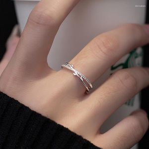 Bröllopsringar Micro Inlay Zircon Cross Branch Charms Olive Tree Leaves Open Ring For Women Girl Justerbara fingermycken