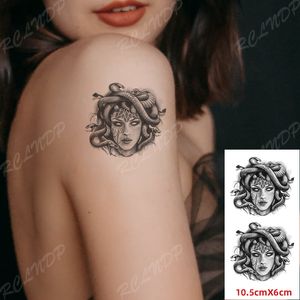 Adesivo de tatuagem temporária à prova d'água Medusa Cobra Cabelo Sexy Menina Flash Tatoo Tatuagem Falsa Braço Mão Traseira Perna Arte para Mulheres Homens