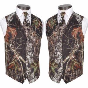 Custom Made Modest Camo Groom Gilet Gilet da sposa rustico Tronco d'albero Foglie Spring Camouflage Slim Fit Gilet da uomo 2 pezzi Set 3254