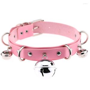 Choker Pink Punk Sexy Handmade Gothic Neck Trend Leather Collar Belt Necklace With Bells Club Party Goth Jewelry Wholesale