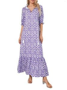 Casual Dresses Women S Bohemian Floral Print Wrap Midi Dress With Ruffled Half Sleeves V-Neckline And Tie-Up Detail - Flowy Maxi