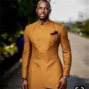 Colletto alla coreana oro Abiti da uomo Serge Wedding Abiti da sposo terno masculino Abiti da ballo Slim Fit Due pezzi Giacca Pantalone Alta qualità2540