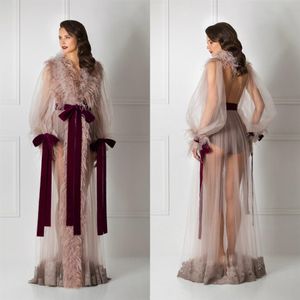 Sexy Bridal Bathrobe Feather Full Length Lingerie Nightgown Pajamas Sleepwear Women's Luxury Dressing Gowns Housecoat Nightwe220n