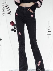 Jeans da donna Yedinas American Retro Boot Cut Mom Donna Stampa nera Stelle Pantaloni skinny a vita alta in denim Push Up Autunno primavera