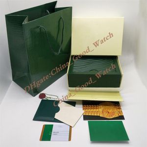 Fall Good Factory Watch Box Dark Green Watches Box Gift Case Booklet Card Taggar och papper för 116610 116610 116710 126610 126670 223N