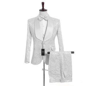 Personalizza Scialle Risvolto Bello Bianco Smoking Dello Sposo Giacca Pantaloni Gilet Groomsmen Uomo Vestito Mens Abiti Da Sposa Bridegroom259t