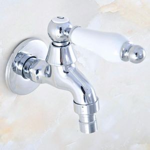 Bathroom Sink Faucets Polished Chrome Brass Single Hole Wall Mounted Washing Machome Cold Faucet Out Door Garden Water Taps Dav156