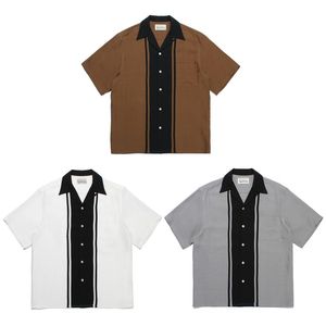 Camisas Casuais Masculinas Patchwork Listras Grandes WACKO MARIA Camisa Curta Verão Homens Mulheres Top de Praia Havaiano de Alta Qualidade 230720