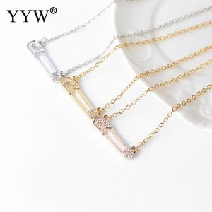 Jewerly Necklace Safety Pin Pendantネックレス女性用ラインストーン付き楕円形のチェーン283C