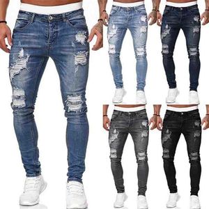 Mens modehål rippade jeansbyxor Casual män Skinny Jean Högkvalitativ tvättad vintage blyertsbyxor 5 COLA-storlek S-3XL223D