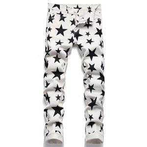 Men's Jeans European 5pointed Star Digital Printed Slim Body Flower Trousers Fashion Stretch Pencil Pants Casual Cllothing 230720