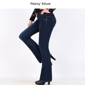 Slender Lady Ganzkörperansicht, hohe Taille, Damen-Jeans, ausgestellter Reißverschluss, elastischer Weichmacher, Denim, Office311K