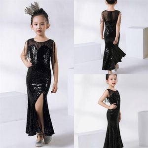 2020 Cute Kids Formal Wear Black Sequins Flower Girls Dresses For Wedding Children Pageant Dresses Ball Gown295Z