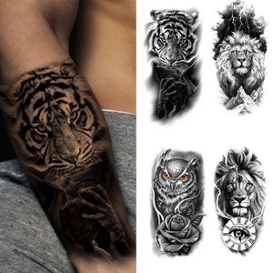 Vattentät tillfällig tatuering klistermärke Lion Flower Tiger Owl Man Body Art Arm Leg Fake Fashion Woman Tattoos avtagbar