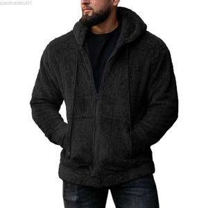 Men's Hoodies Sweatshirts Mens Hoodies Warm Faux Fur Autumn Winter Casual Loose Double-Sided Plush Solid Zipper Cardigan Coat Fluffy Fleece Fur Outerwear L230721