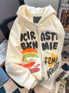 Erkek Hoodies Sweatshirts American Retro Fermuar Hoodies Kadın Y2K Harajuku Sonbahar Kış Bölümü Moda Marka Hırka Erkekler Ceket Köpük Baskı Giysileri 230720