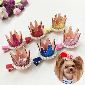 20PCS Pets Dog Hair Bows Clips pearl crown mixed puppy Hairpins Grooming Supplies Handmade cat pet headdress accessories PD005262T