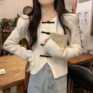 Women's Jackets Design Sense Retro Soft Waxy Disc Button Knit Cardigan Women Slim And Round Neck Shirt Autumn Winter