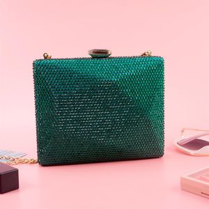 Crossbody Evening for Women Fashion Złota Łańcuch zielona torby Luksusowe sprzęgło Crystal Party Torebka Pochette Femme ZD1453238A