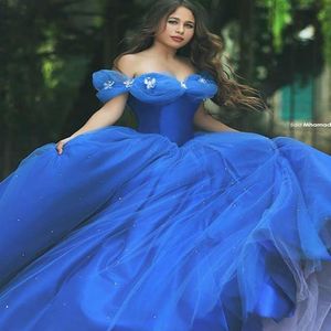 Cinderellar Royal Blue Sweetheart Ball Gown Princess Prom Gowns 2019 Vestido de Noiva Vintage Evening Dresses Sweet 16 QuinCeanera2497
