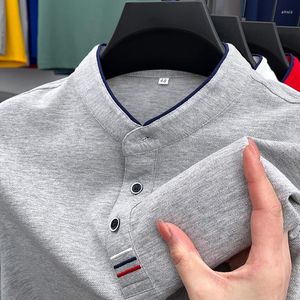 Pólos Masculinos de Algodão Estilo Coreano Gola em Pé Moda Camisa Pólo Bordada T-shirt Casual Verão Negócios Manga Curta