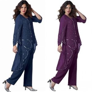Chiffon Lady Mothers Pants Suits Mother of the Bride Groom Mother Bride Pant Suits with Jacket Women Party Dresses283x