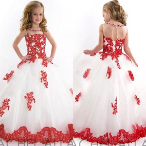 2019 Продажа белых и красных цветочных девушек платья джицеской шеи длина длина кружевного кружевного.