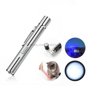 مصابيح محمولة مصباح يدوي ميني USB قابلة للشحن 3 في 1 LED UV Blacklight Flashlight Pointer Laser Pointer Toys for Chaser Play Training Septs Detains