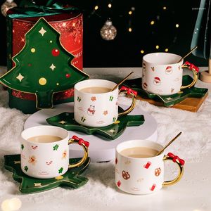 Tassen Untertassen Weihnachtsgeschenke Tasse Porzellan Milch Bierkrüge Kaffee und Löffel Trinkartikel