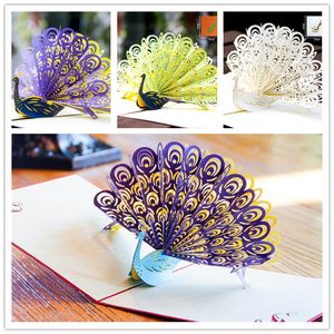 Greeting Cards 3pcs/lot Peacock bird shape 3D Pop Up Valentine Lover Happy Birthday Christmas Anniversary Greeting Cards Creative postcard 230720