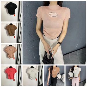 Women designer T-Shirt hole letter elastic jumper Tops t Shirts for Womens designer Fashion Street pullover crop top sexy slim tees woman clothes