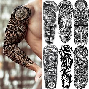 DIY Tribal Totem Full Arm Temporär tatueringshylsa för män Kvinnor Vuxen Maori Skull Tatueringar Stickerblack Fake Tatoos Makeup Tools