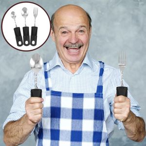 Dinnerware Sets 3 Pcs Equipment Portable Utensils Disabled Gadgets People Spoon Fork Adaptive Rubber Elderly Cutlery Weighted