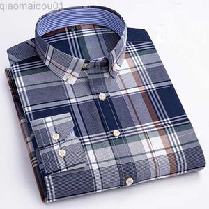 Koszule męskie 6xl 7xl Wysoka jakość Wysoka jakość 100% bawełniana Oxford Spinning Spring and Autumn Men's Checkered Shirt Długie rękaw Non Iron Business Casual L230721