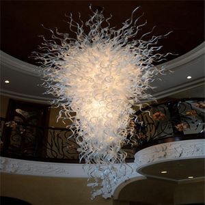 Candeeiros Top Moderno Pingente Luz Transparente Grande Branco Vidro Soprado Candelabro Iluminação para el Decoration236w